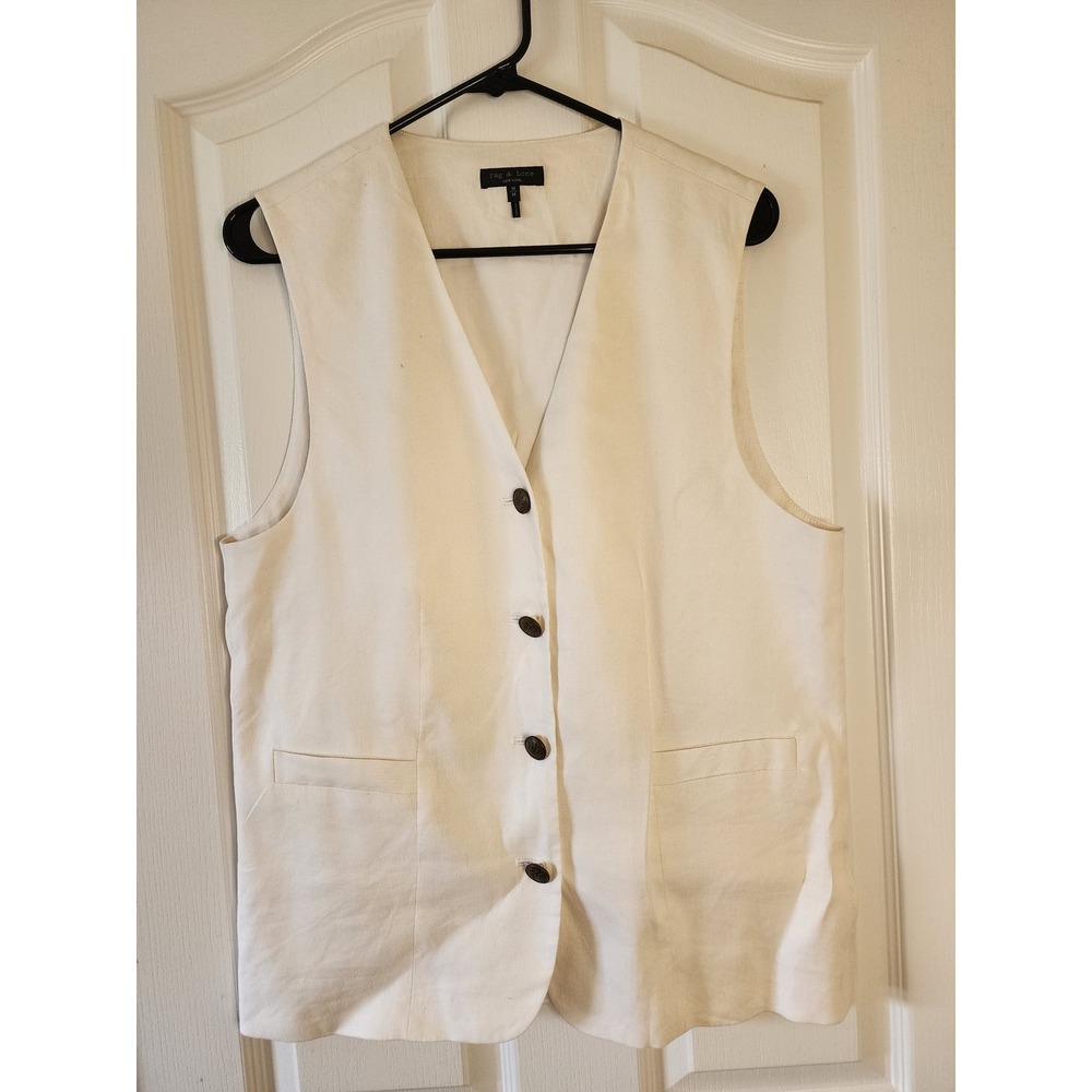 Rag & Bone Mens Linen Blend Waistcoat Vest Off White Size Medium M